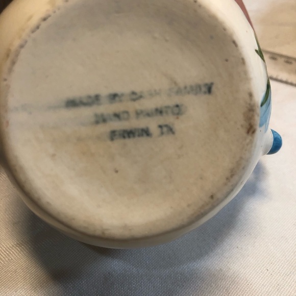 1940’s Cash Family Pottery Erwin Tennessee Small Hand Painted Pitcher Wash Basin - Picture 5 of 13